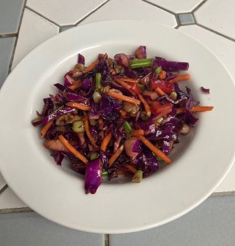 red cabbage coleslaw with walnuts balsamic vinegar and olive oil home cooked catering